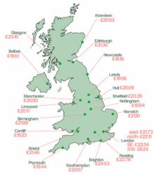 Average cost of Private Tuition per hour by region